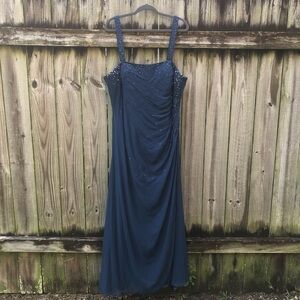 Alyce Designs Formal Gown Sz 22 Navy Beaded Sequins Chiffon Mother of the Bride